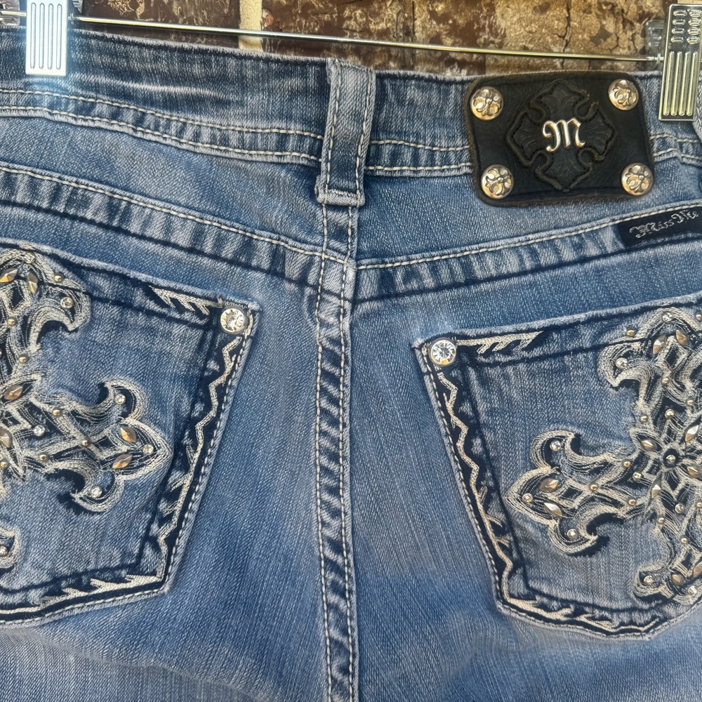 Miss Me Boot Cut Jeans with Embroidered Pockets - Blue